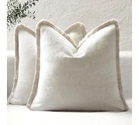 ROMANDECO Boho Decorative Throw Pillow Covers with Fringe for Couch, Living Room, Bed Set of 2, 18x18 Inches, Natural Beige