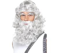 Romano Dios Griego Zeus Peluca Barba Ojos Cejas Largo Gris Disfraz Hombre