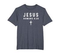 Romanos 8:28 8 28 Fe - Dios Jesús Religioso Cristiano Camiseta, Hombre Tallas Grandes, Azul Jaspeado, 6X Alto
