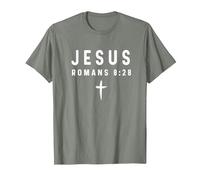 Romanos 8:28 8 28 Fe - Dios Jesús Religioso Cristiano Camiseta, Hombre, Verde Militar Jaspeado, 3XL