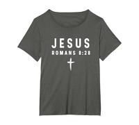 Romanos 8:28 8 28 Fe - Dios Jesús Religioso Cristiano Camiseta, Mujer Tallas Grandes, Asfalto, 1XL Grande