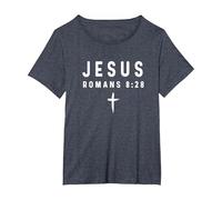 Romanos 8:28 8 28 Fe - Dios Jesús Religioso Cristiano Camiseta, Mujer Tallas Grandes, Azul Jaspeado, 1XL Grande