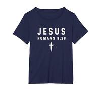 Romanos 8:28 8 28 Fe - Dios Jesús Religioso Cristiano Camiseta, Mujer Tallas Grandes, Azul Marino, 1XL Grande