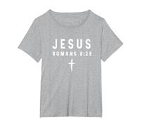 Romanos 8:28 8 28 Fe - Dios Jesús Religioso Cristiano Camiseta, Mujer Tallas Grandes, Gris Jaspeado, 1XL Grande