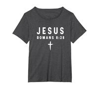 Romanos 8:28 8 28 Fe - Dios Jesús Religioso Cristiano Camiseta, Mujer Tallas Grandes, Jaspeado Oscuro, 1XL Grande