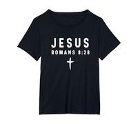 Romanos 8:28 8 28 Fe - Dios Jesús Religioso Cristiano Camiseta, Mujer Tallas Grandes, Negro, 1XL Grande