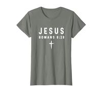 Romanos 8:28 8 28 Fe - Dios Jesús Religioso Cristiano Camiseta, Mujer, Verde Militar Jaspeado, 3XL