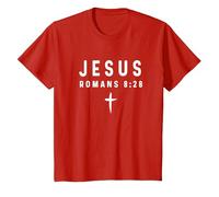 Romanos 8:28 8 28 Fe - Dios Jesús Religioso Cristiano Camiseta, Niños, Rojo, 3 años