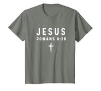 Romanos 8:28 8 28 Fe - Dios Jesús Religioso Cristiano Camiseta, Niños, Verde Militar Jaspeado, 6 años