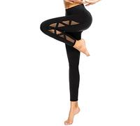 romansong Leggings de malla para mujer, pantalones de yoga con bolsillo, capri no transparente, cintura alta, control de abdomen, elásticos en 4 direcciones, Longitud del tobillo negro., Medium