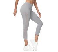 romansong Pantalones de yoga con malla para mujer con bolsillo, no transparentes, cintura alta Capri con control de barriga, leggings elásticos de 4 vías, M