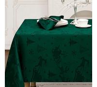 Romanstile Mantel de Mesa de Navidad 140x240 Verde lavable e impermeable Jacquard Reno y Árbol de Navidad, rectangular Mantel de Mesa Table Cloth Manteles para Vacaciones, Decoración Navideña