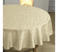Romanstile Mantel redondo grande de 240 cm, color beige, lavable, para exteriores, antimanchas e impermeable, de damasco, jacquard, para Pascua, banquete, boda, hotel, restaurante, terraza