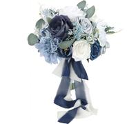 Romantic Bridal Bouquets, Wedding Bouquet For Bride, Artificial RoseBride Holding Flower Bouquets Silk,Bridal Shower,Centerpiece,Ceremony, Church Wedding, Haze Blue