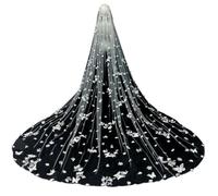 Romantic Cathedral Wedding Veil with 3D Butterfly & Pearl Appliques - Elegant Soft Tulle Bridal Accessory with Comb