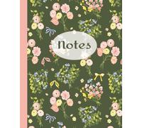 Romantic Floral Notebook | Aesthetic Bright Pink, Blue & Yellow Rose Flowers on Feminine Dark Green Cover | 8x10 Wide Ruled Writing Journal for ... Girls, Moms, Teens, Teachers | 100 Pages