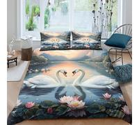 Romantic Lake Scene Paint Funda Edredon Juego de Ropa de Cama de 3 Piezas Impresión 3D Cierre de Romántico Lake Escena Paint Funda de Edredón Funda de Almohada a Juego Suave for Adolescentes