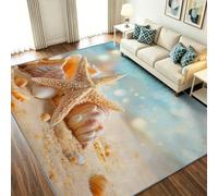 Romantic Oceanic Alfombra de 140 x 200 cm de pelo bajo con diseño de estrella de mar y arena, alfombra antideslizante con base de goma resistente a las manchas para pasillo, salón, cocina, pasillo