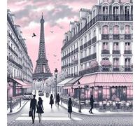 Romantic Paris Diamond Art Kits for Adults,5D Paris Streets Diamond Painting Kits for Beginner DIY Square Full Drill Embroidery Cross Stitch Diamond Dots Craft for Home Wall Decor Gifts 20x20 cm