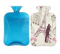 Romantic Paris Tower Eiffel - Botella de agua caliente con tapa, 2 L, gran capacidad, bolsa de agua para noches acogedoras, alivio del dolor, espalda, cuello y hombros