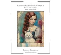 Romantic Redhead with White Cat Cross Stitch Pattern: Regular and Large Print Cross Stitch Pattern