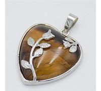 Romantic Silver Plated Natural Stone Lapis Rose Pink Quartz Crystal Love Heart Flower Pendant for Women Necklace Fashion Jewelry-tiger eye stone