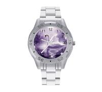 Romantic Swan Lake - Reloj analógico de cuarzo para hombre, correa de acero inoxidable, reloj de pulsera de negocios
