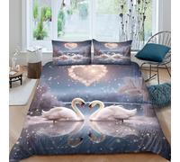Romantic Swans Heart Funda Edredon Juego de Ropa de Cama de 3 Piezas Impresión 3D Cierre de Romántico Swans Heart Funda de Edredón Funda de Almohada a Juego Lavables for niña （140x200cm）