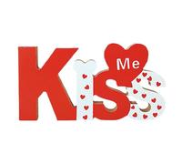 Romantic Table Red Sign - Rustic Love Decor For Home | Wood With Desktop Words Ornament, Tabletop Sign For Windowsill, Cabinet, Shelf Decoration, Valentines Wooden Block For Bedroom