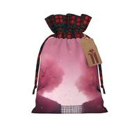 Romantic Vibes - Bolsa de yute con cordón con tela a cuadros y etiqueta de papel kraft, bolsa ligera y duradera