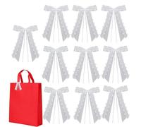 Romantic Wedding Car Bow Set, Decorative Ribbon Wrap Kit, 10pcs Heart Lace Bow with Elastic Tie, Elegant White Auto Styling, Luxury Car Decor with Soft Fabric Style, Wedding Vehicle Decoration Set