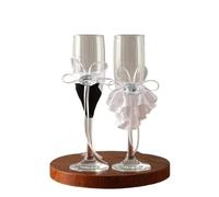Romantic Wedding Champagne Glass Set - Black And White Bridal Dress Design: Handmade, Simple And Stylish