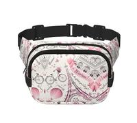 Romántica bolsa de cintura cuadrada de doble capa con diseño de mariposa de París, mini bolsa de cinturón ajustable para ejercicio, correr, viajes, senderismo, Negro -, Talla única