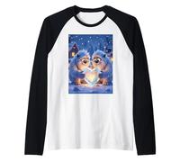 Romántica Pareja Yeti tallando corazón de Hielo Juntos San Valentín Camiseta Manga Raglan