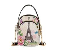Romántica torre de hierro parisina con flores, riñoneras cruzadas para mujer con múltiples bolsillos, bolsas de mano para otoño