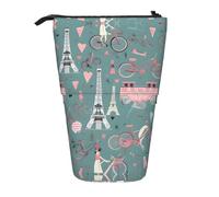 Romántica Torre Eiffel de París - Estuche telescópico para lápices de pie, bolsa de papelería, bolsa de maquillaje, estuche de almacenamiento, Black, Talla única