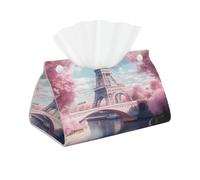 Romántica Torre Eiffel de París Funda larga para caja de pañuelos - Soporte de pañuelos de piel sintética, elegante dispensador de pañuelos para baño, sala de estar, oficina, dormitorio, uso en coche