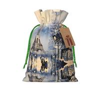 Románticas bolsas de Navidad con estampado de la Torre Eiffel de París con cordones, bolsas de regalo de Navidad, bolsas de recuerdos de fiesta, M