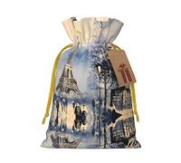 Románticas bolsas de Navidad con estampado de la Torre Eiffel de París con cordones, bolsas de regalo de Navidad, bolsas de recuerdos de fiesta, M