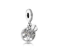 Romántico Amor Cuentas colgantes de plata con diseño de árbol de la vida, compatible con pulsera y collar Pandora (árbol genealógico 1), Plata de ley, Circonita cúbica