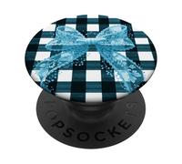 Romántico Azul Gingham Monocromo Encaje Imprimir Imagen & Arco PopSockets PopGrip Adhesivo