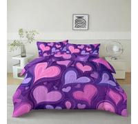 Romántico Con Forma Corazón Líneas Juego De Funda Nórdica Impresión 3D Morado Oscuro, 220 x 240 cm Juego de 3 Piezas de Ropa de Cama con Cierre de Cremallera Oculta Microfibra con 2 Fundas de Almohada