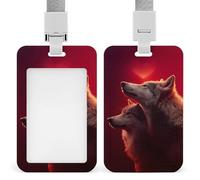 Romántico dos lobos de pie lado a lado, soporte retráctil para tarjetas de identificación, protector de tarjetas, placa de nombre, etiqueta de nombre para trabajo, oficina, médico, enfermera