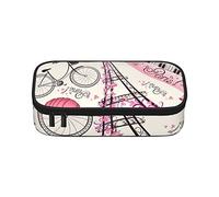 Romántico estuche de bicicleta de la Torre Eiffel de París, gran capacidad, bolsa de papelería de oficina, bolsa de cosméticos con compartimentos para niñas, niños y adultos