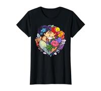 Romántico Floral Pareja Beso Gráfico Camiseta gráfica económica, Mujer, Negro, L