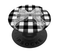 Romántico Negro Gingham Monocromo Encaje Imprimir Imagen & Arco PopSockets PopGrip Adhesivo