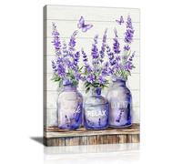 Romántico Púrpura Lavanda en el Jarrón Marcos Con Modernos Cuadros Decoracion, Remojar Relajarse Calma Cuadro y Láminas Retro Floral Mariposa Lienzos Decorativos Para Salon Dormitorio Comedor 40X60cm