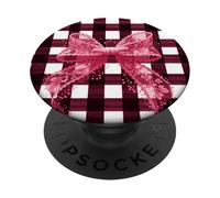 Romántico Rojo Gingham Monocromo Encaje Imprimir Imagen & Arco PopSockets PopGrip Adhesivo