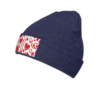 Romántico sombrero de punto con estampado de corazón rojo, elegante sombrero cálido de invierno para hombres y mujeres, sombrero clásico casual, apto para uso diario, azul marino, Talla única