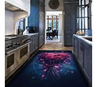Romántico Violeta Rosa corazón Alfombrilla 60x90cm fantasía Oscura Ramo Floral Arte Motivo Fina Plegable de Pelo bajo Resistente Manchas Grande Antideslizante Cocina apartamento Alfombra